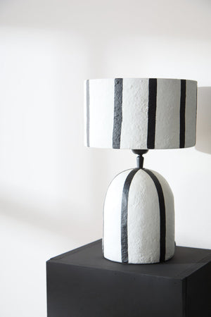 Luma Black And White Stripe Papier Mache Table Lamp