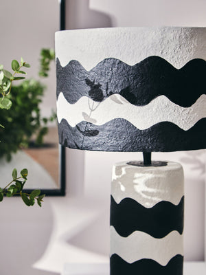 Luma Black And White Curved Stripe Papier Mache Table Lamp