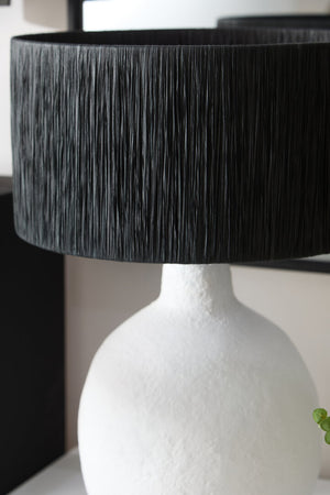 Luma White Papier Mache Table Lamp With Black Raffia Shade