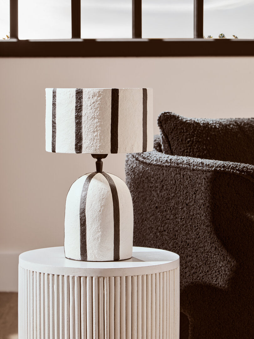 Luma Black And White Stripe Papier Mache Table Lamp
