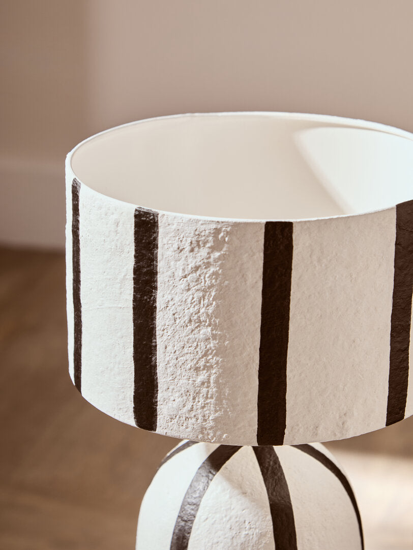 Luma Black And White Stripe Papier Mache Table Lamp