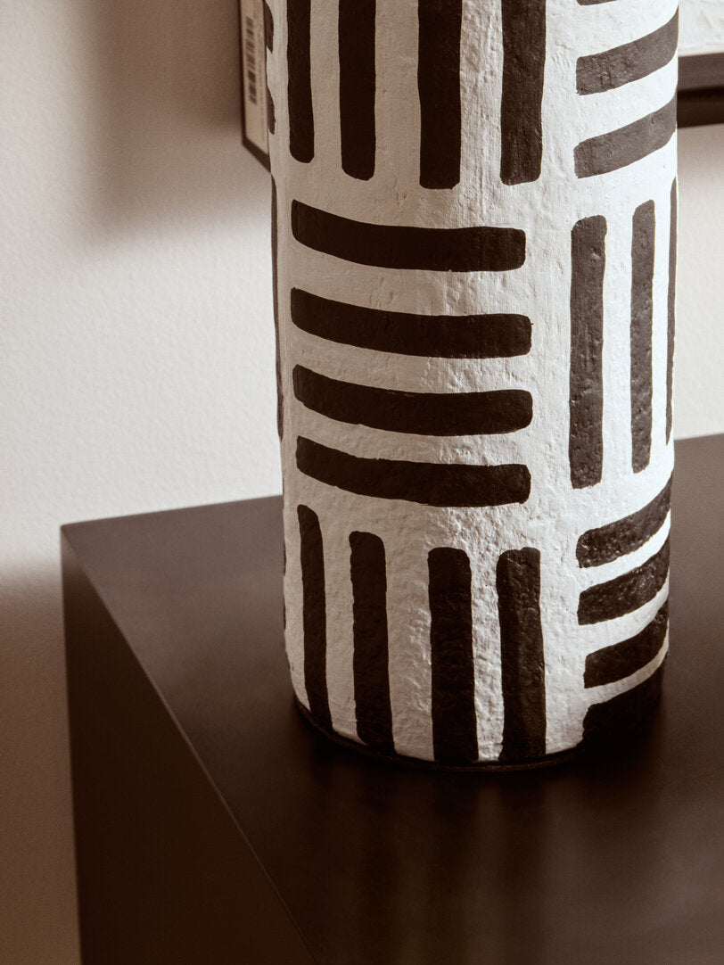 Luma Black And White Papier Mache Table Lamp with Geometric Lines