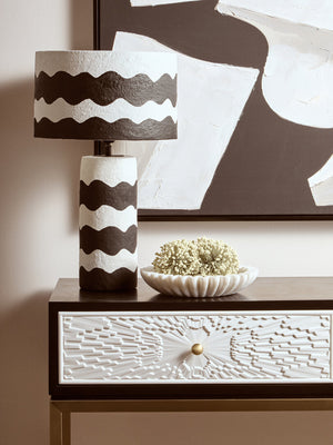 Luma Black And White Curved Stripe Papier Mache Table Lamp
