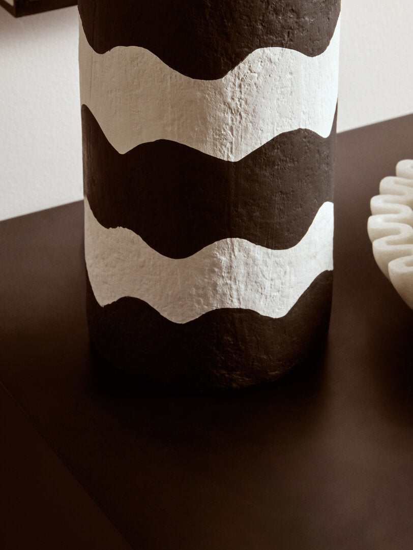 Luma Black And White Curved Stripe Papier Mache Table Lamp