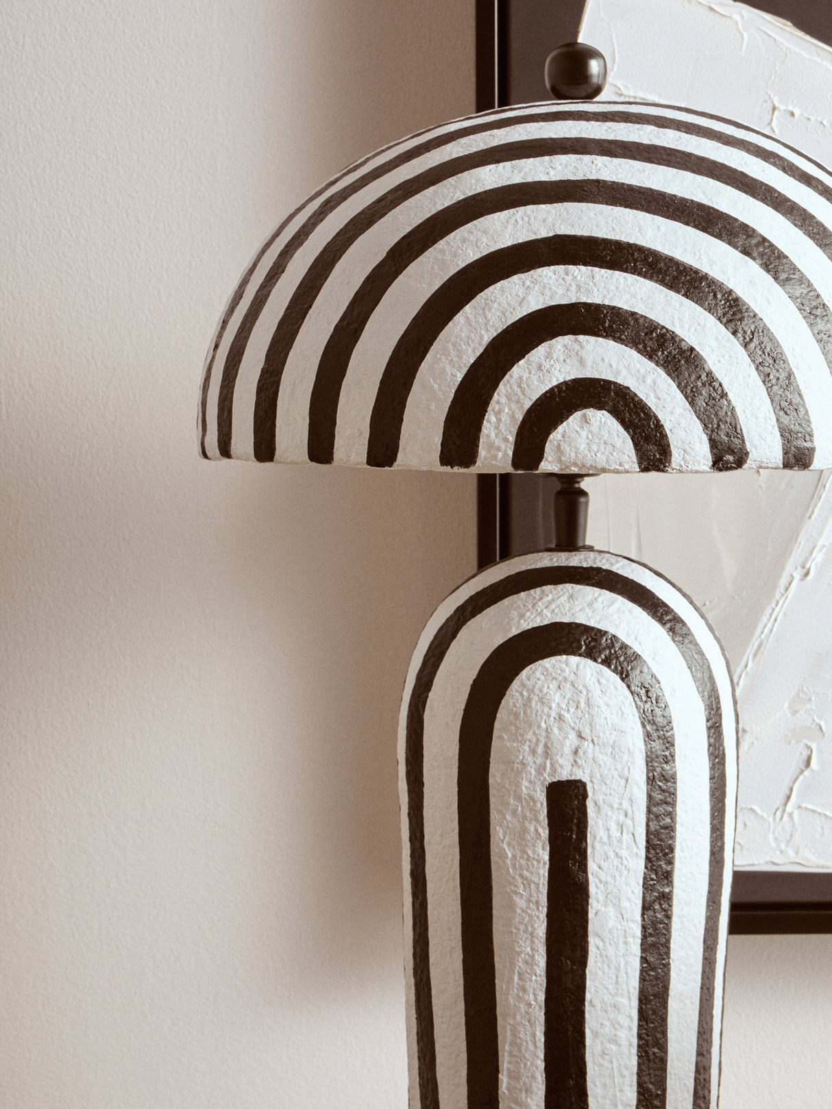Luma Black And White Stripe Papier Mache Table Lamp With Dome Shade