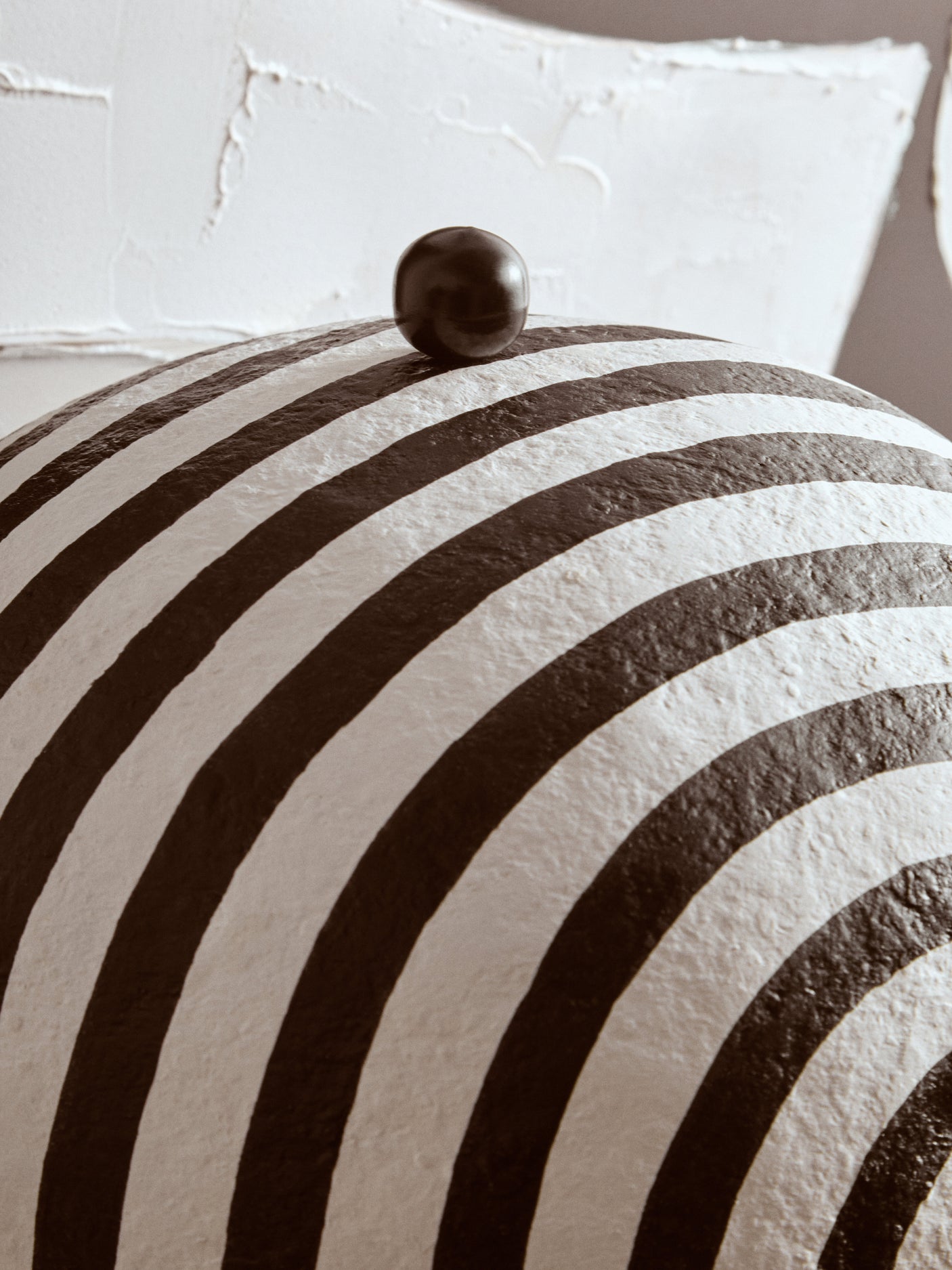 Luma Black And White Stripe Papier Mache Table Lamp With Dome Shade