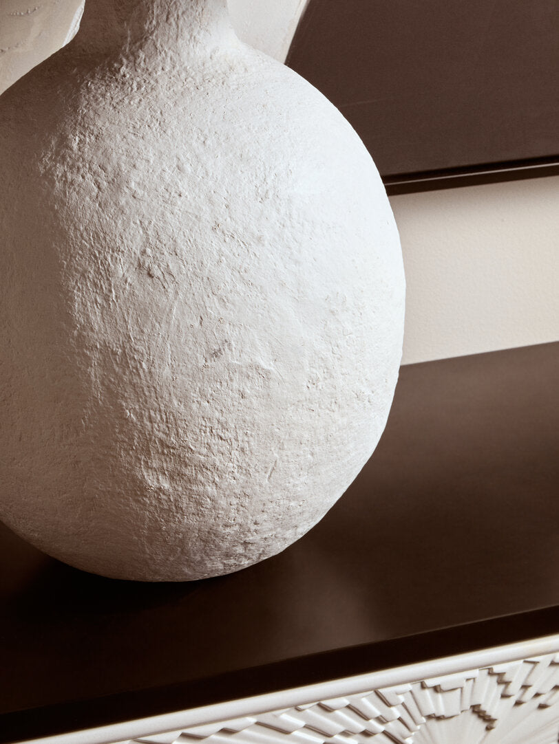 Luma White Papier Mache Table Lamp With Black Raffia Shade