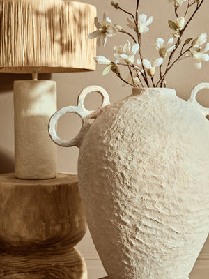 Luma Natural Papier Mache Table Lamp With Natural Raffia Shade
