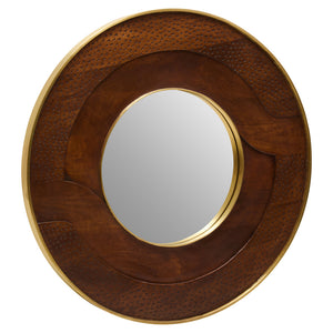 Tara Round Hammered Mango Wood Wall Mirror