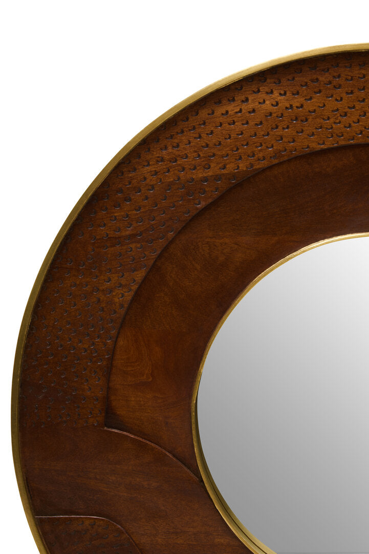 Tara Round Hammered Mango Wood Wall Mirror