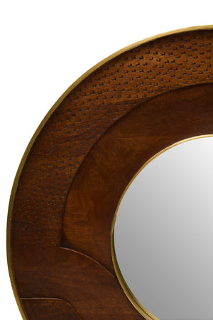 Tara Round Hammered Mango Wood Wall Mirror