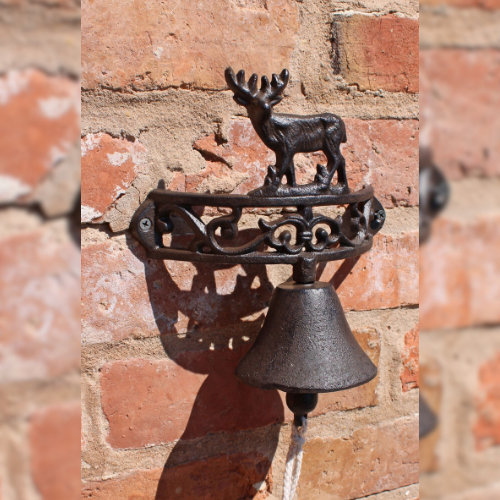 Rustic Cast Iron Wall Bell, Ornate Stag