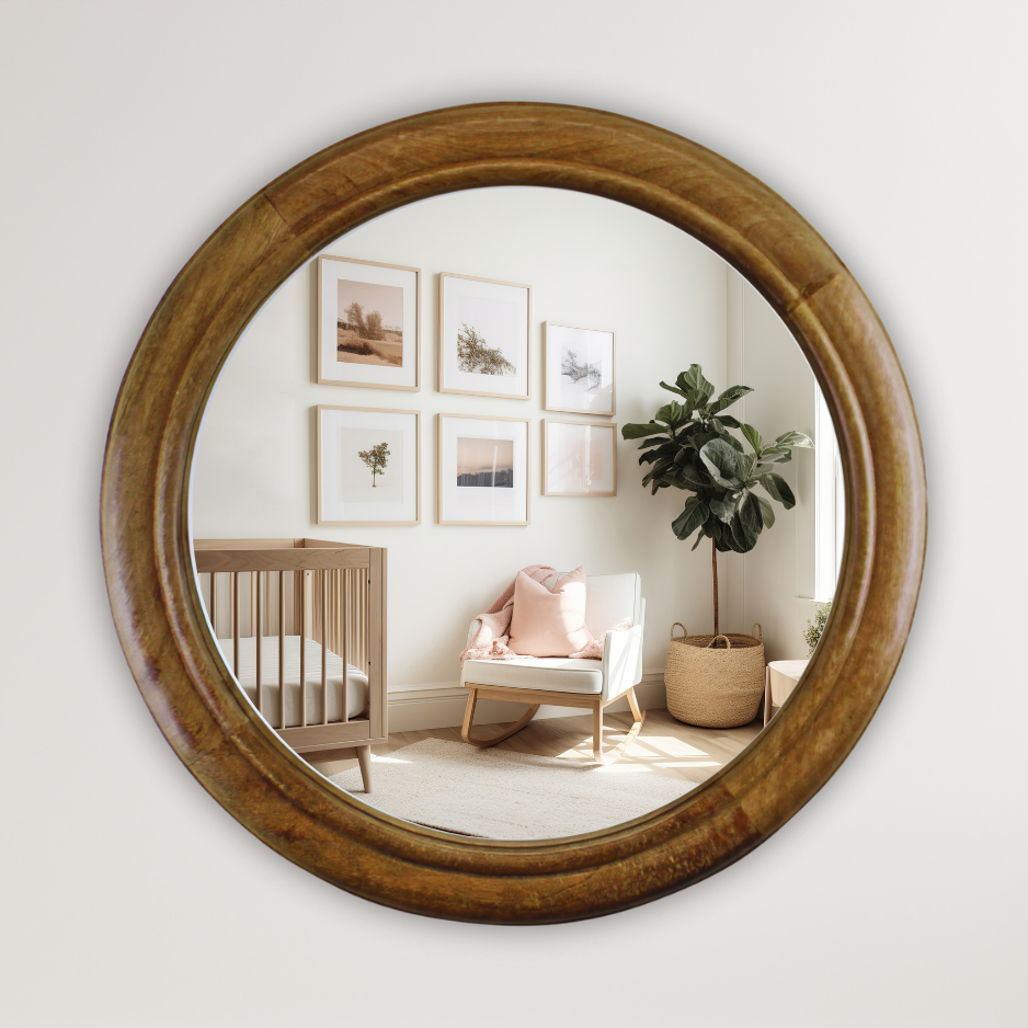 Mango Wood Circular Wall Mirror, 53cm