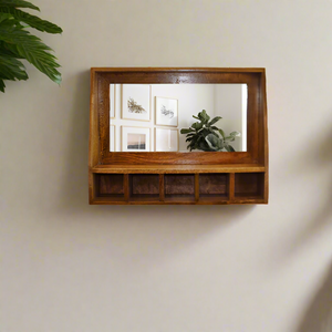 Mango Wood Mirror with Storage Shelf