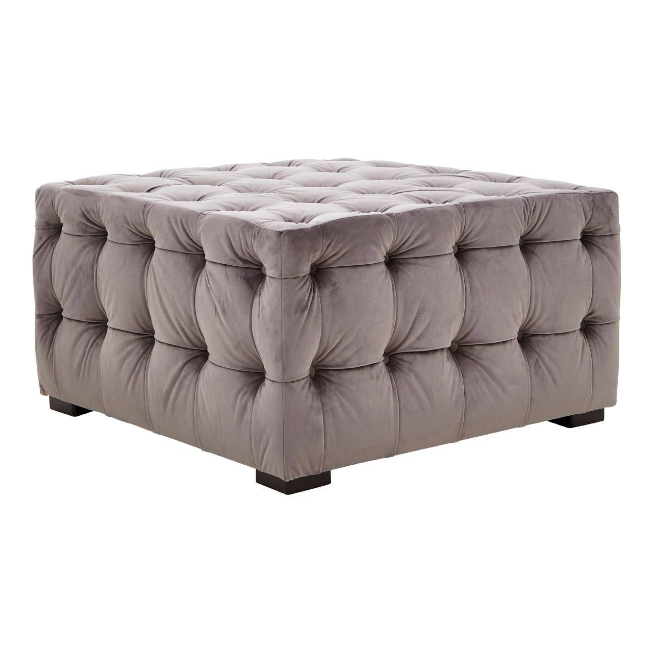 Esme Grey Velvet Button Tufted Ottoman