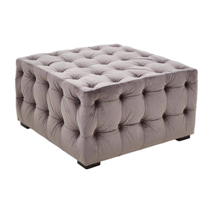 Esme Grey Velvet Button Tufted Ottoman
