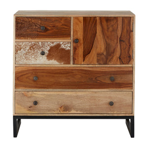 Folklore mango wood sideboard, front view with four drawers and a cupboard