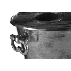 Close-up of the drop handle on the Sterling antique silver wine cooler
