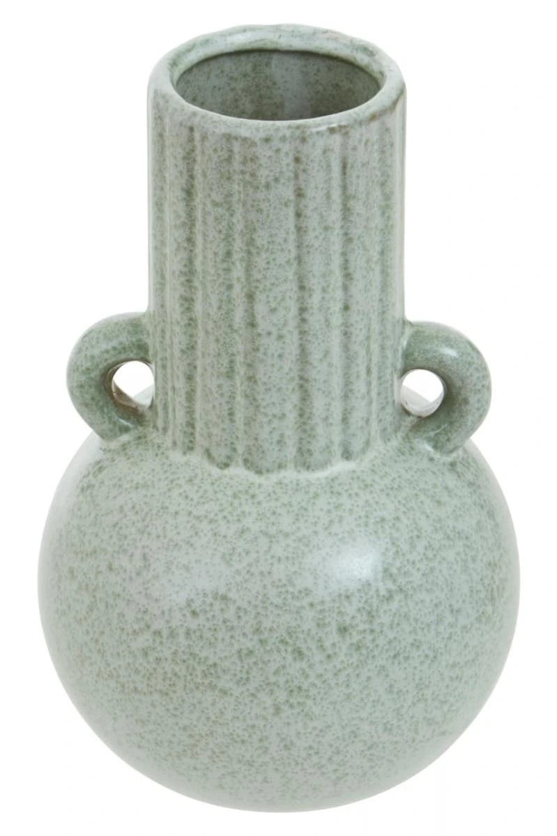 Freya Speckled Green Stoneware Bud Vase, showing the speckled glaze.