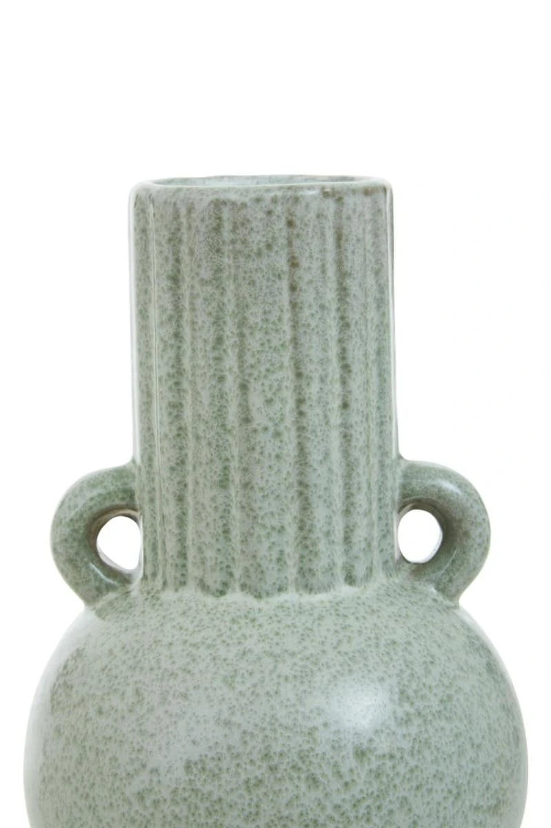 Freya Speckled Green Stoneware Bud Vase, shown from another angle.