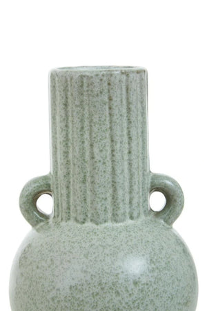 Freya Speckled Green Stoneware Bud Vase, shown from another angle.