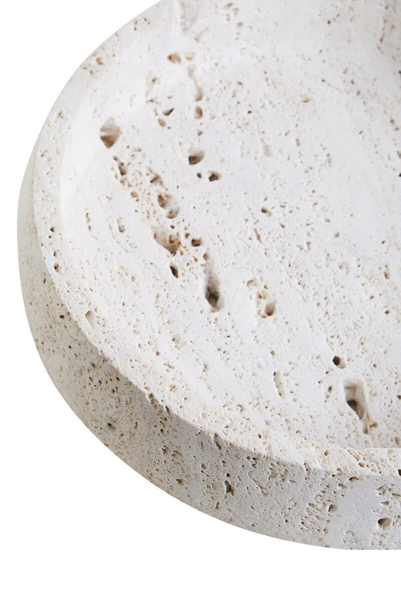 Tivoli Travertine Round Wide Rim Bowl, detail of the natural stone surface.