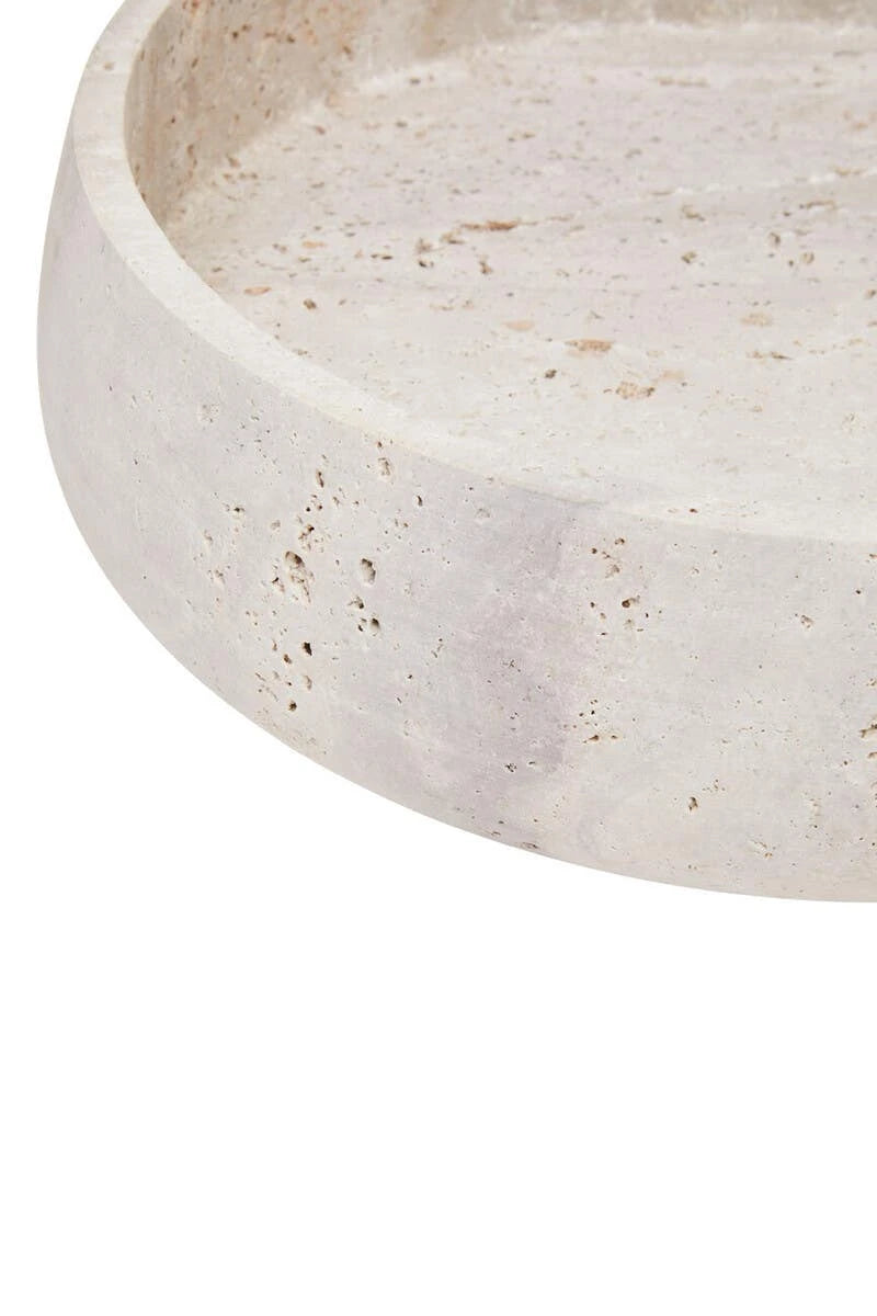 Tivoli Travertine Round Wide Rim Bowl, showing the natural texture and tonal variation of the travertine.