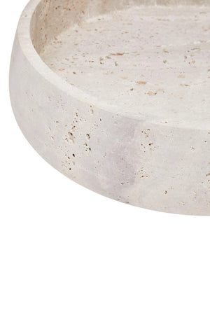 Tivoli Travertine Round Wide Rim Bowl, showing the natural texture and tonal variation of the travertine.