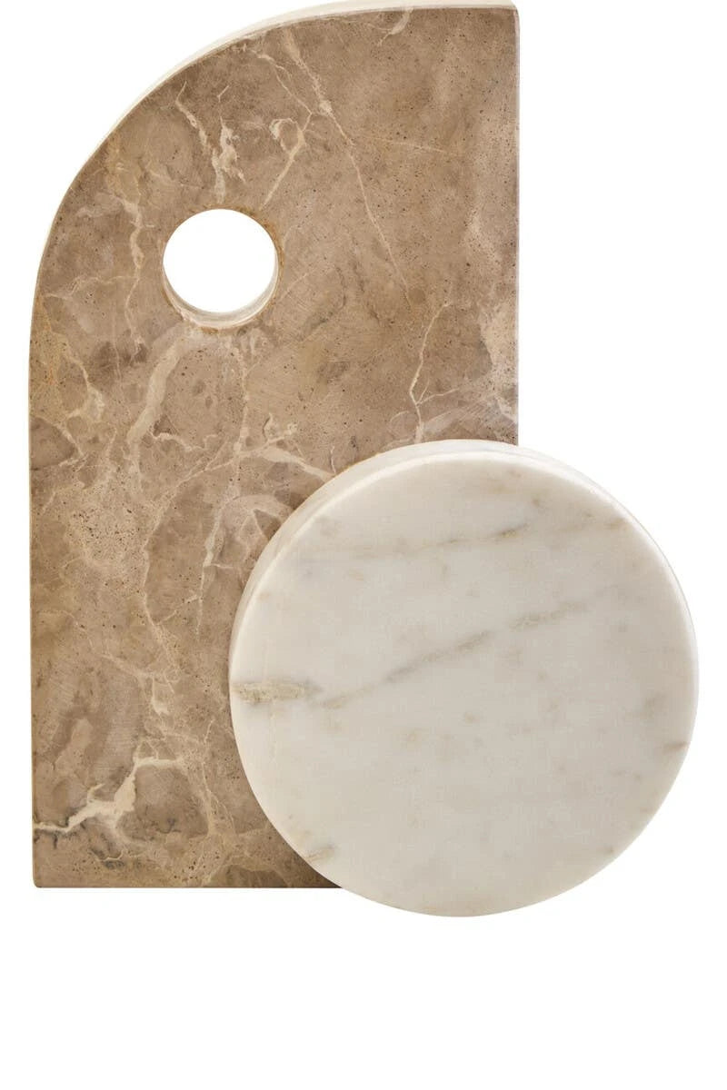 Ossa Chocolate and White Marble Abstract Sculpture, showing the natural veining of the marble.