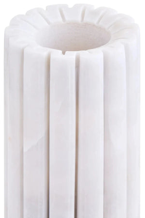 Vela White Marble Fluted Bud Vase, shown from another angle.