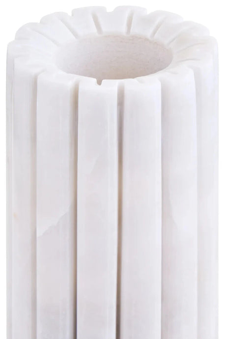 Vela White Marble Fluted Bud Vase, shown from another angle.
