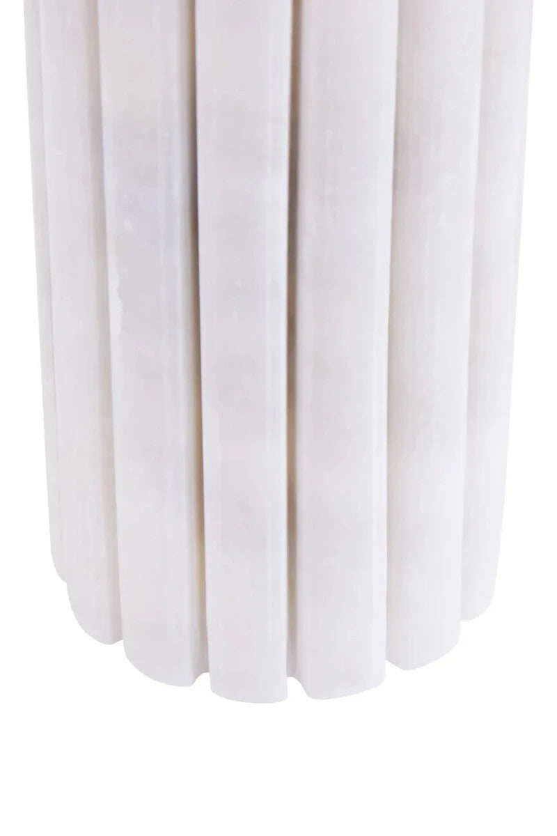 Vela White Marble Fluted Bud Vase, detail of the marble surface.