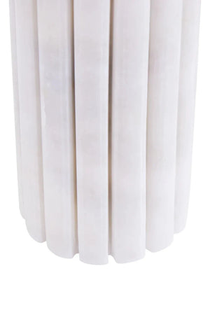 Vela White Marble Fluted Bud Vase, detail of the marble surface.