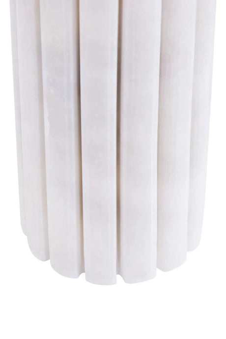 Vela White Marble Fluted Bud Vase, detail of the marble surface.