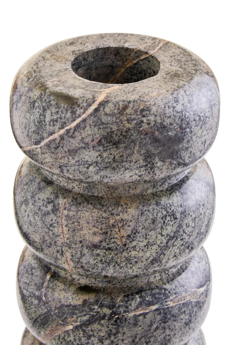 The top of the Cairn Forest Green Marble Vase, showing the opening and the polished rounded upper tier.