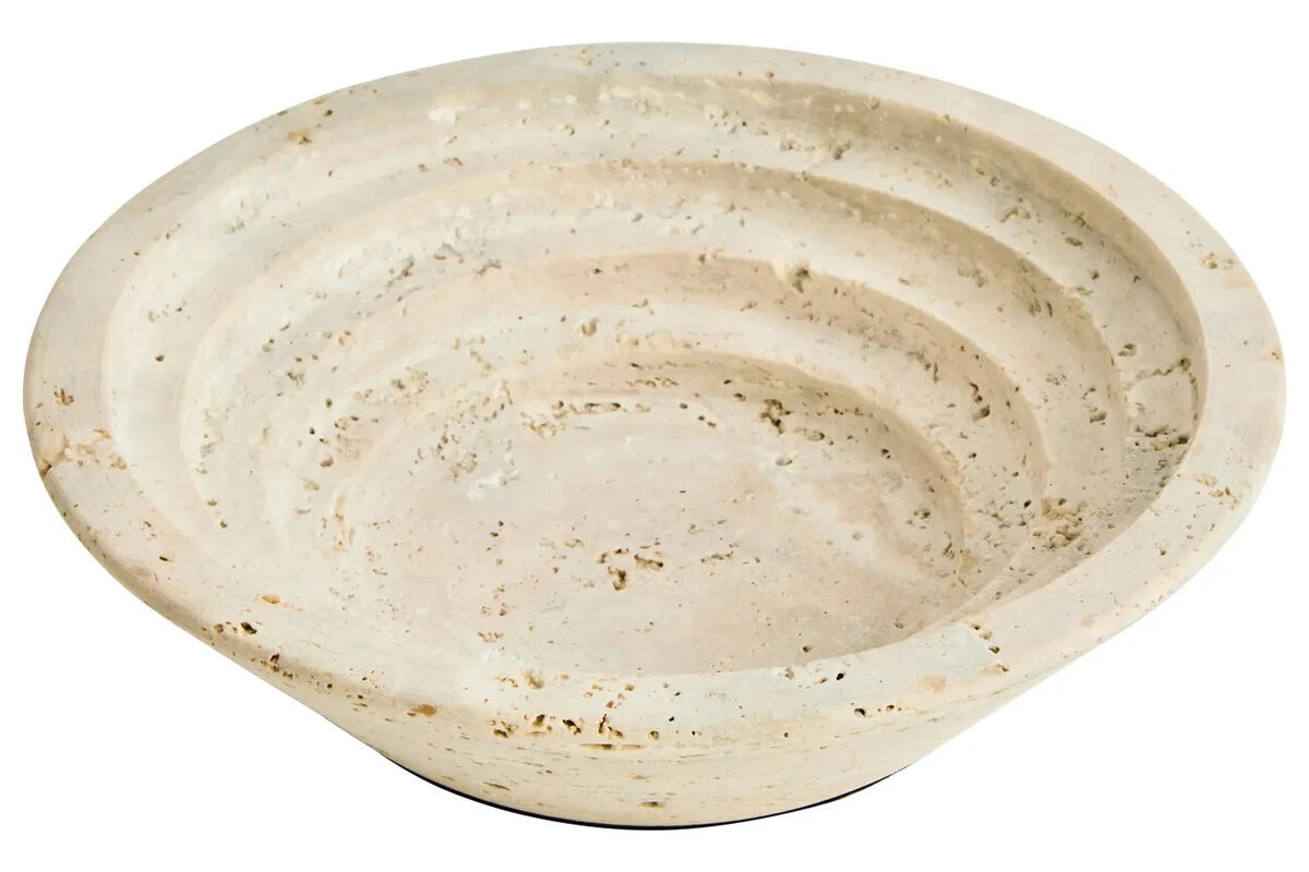 Tivoli Travertine Round Tapered Bowl, showing the natural texture and tonal variation of the travertine.
