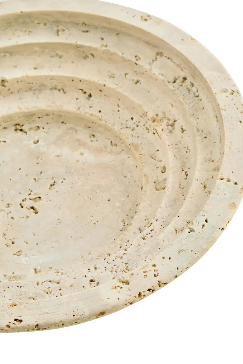 Tivoli Travertine Round Tapered Bowl, detail of the natural stone surface.