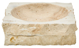 Tivoli Travertine Rough Edge Square Bowl, a shallow square natural travertine bowl with a rough-hewn edge and smooth interior.
