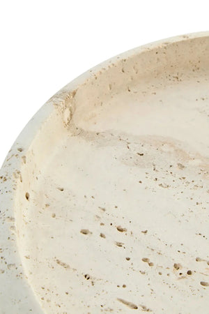 Tivoli Travertine Round Tray, detail of the natural stone surface.