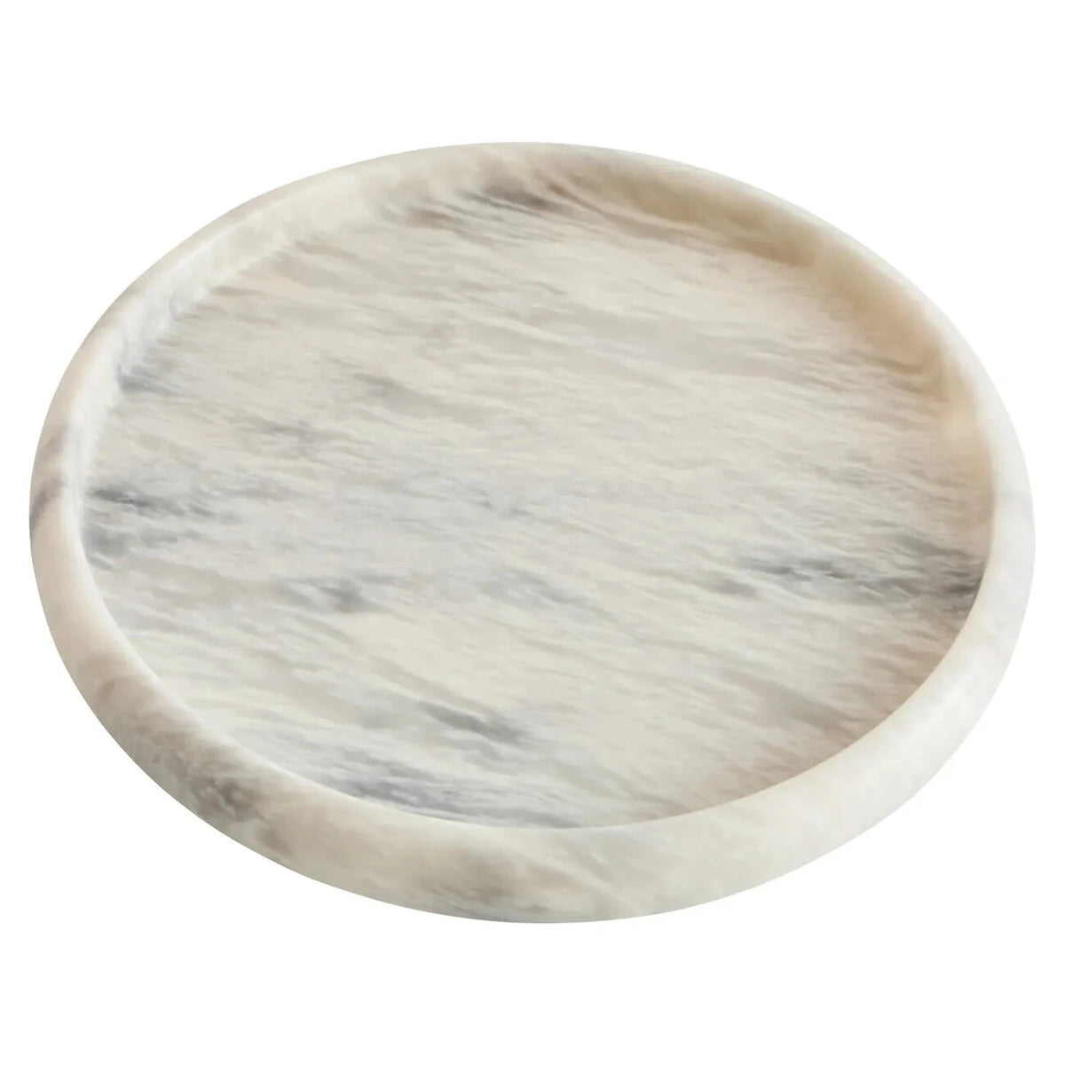 Alba White Marble Round Tray, showing the natural veining of the marble.