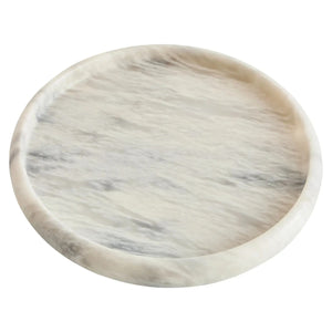 Alba White Marble Round Tray, showing the natural veining of the marble.