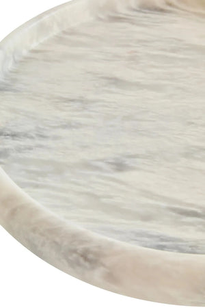 Alba White Marble Round Tray, detail of the marble surface.