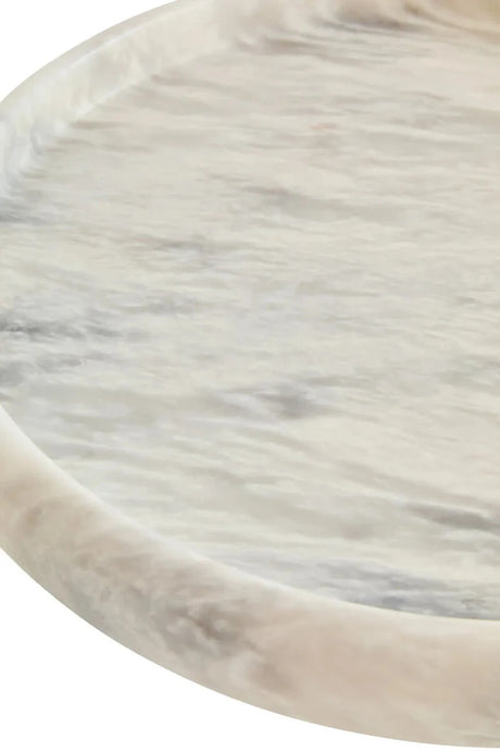 Alba White Marble Round Tray, detail of the marble surface.