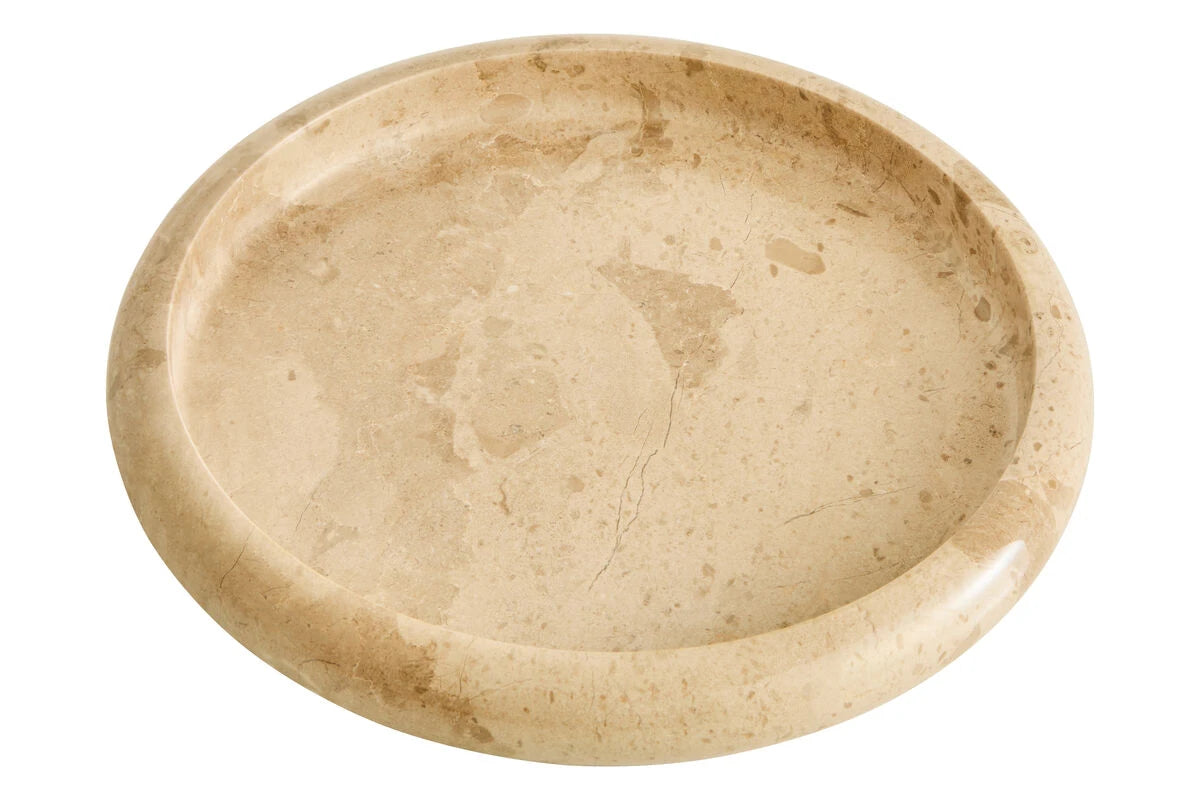 Alba Cream Marble Round Tray, showing the natural veining of the marble.