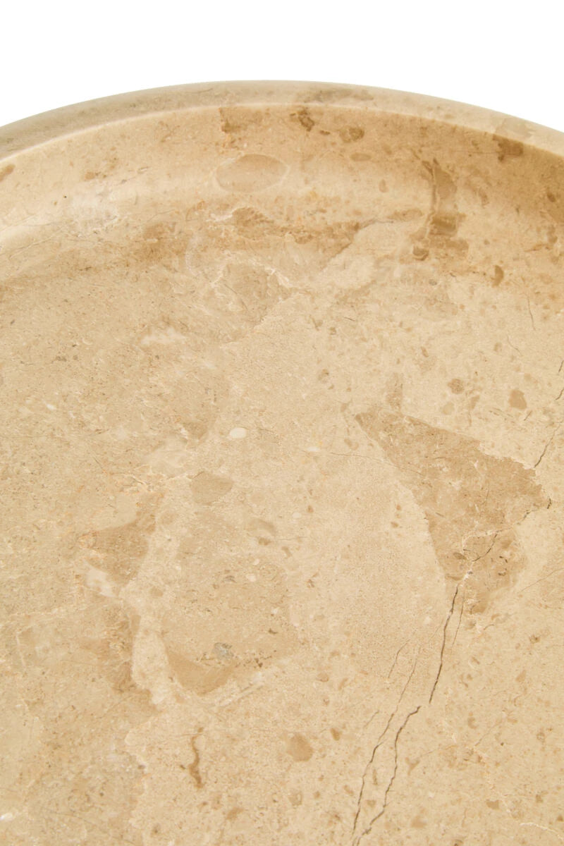 Alba Cream Marble Round Tray, detail of the marble surface.