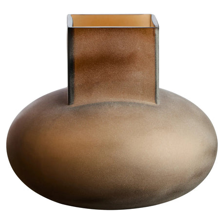 Bronze-colored vase with a square neck on a white background