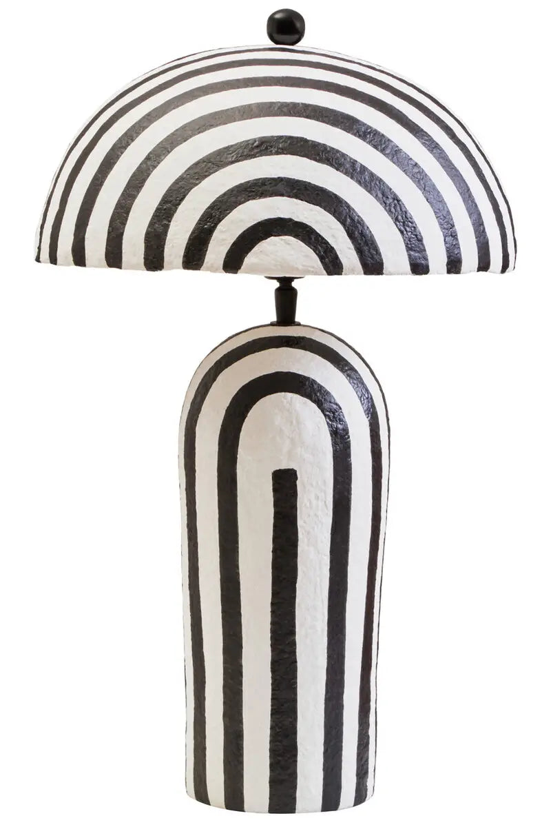Luma Black And White Stripe Papier Mache Table Lamp With Dome Shade