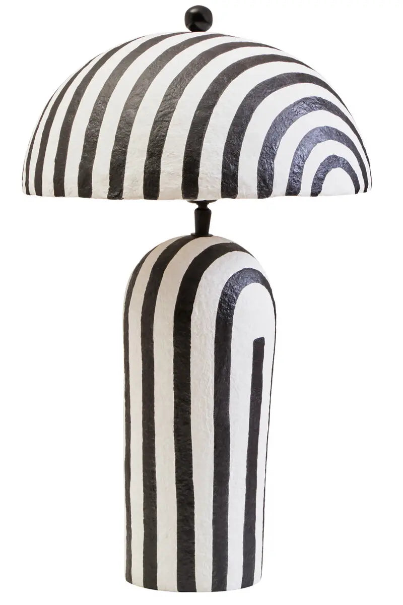 Luma Black And White Stripe Papier Mache Table Lamp With Dome Shade