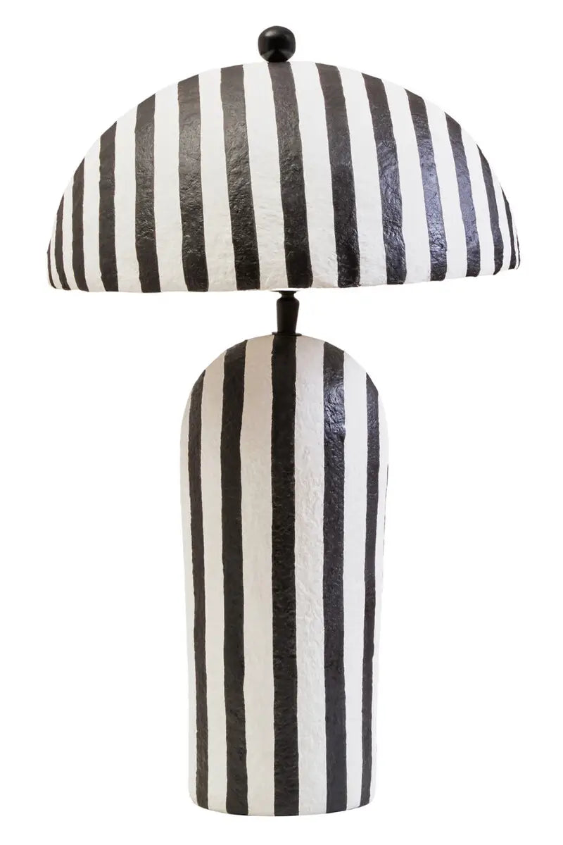 Luma Black And White Stripe Papier Mache Table Lamp With Dome Shade