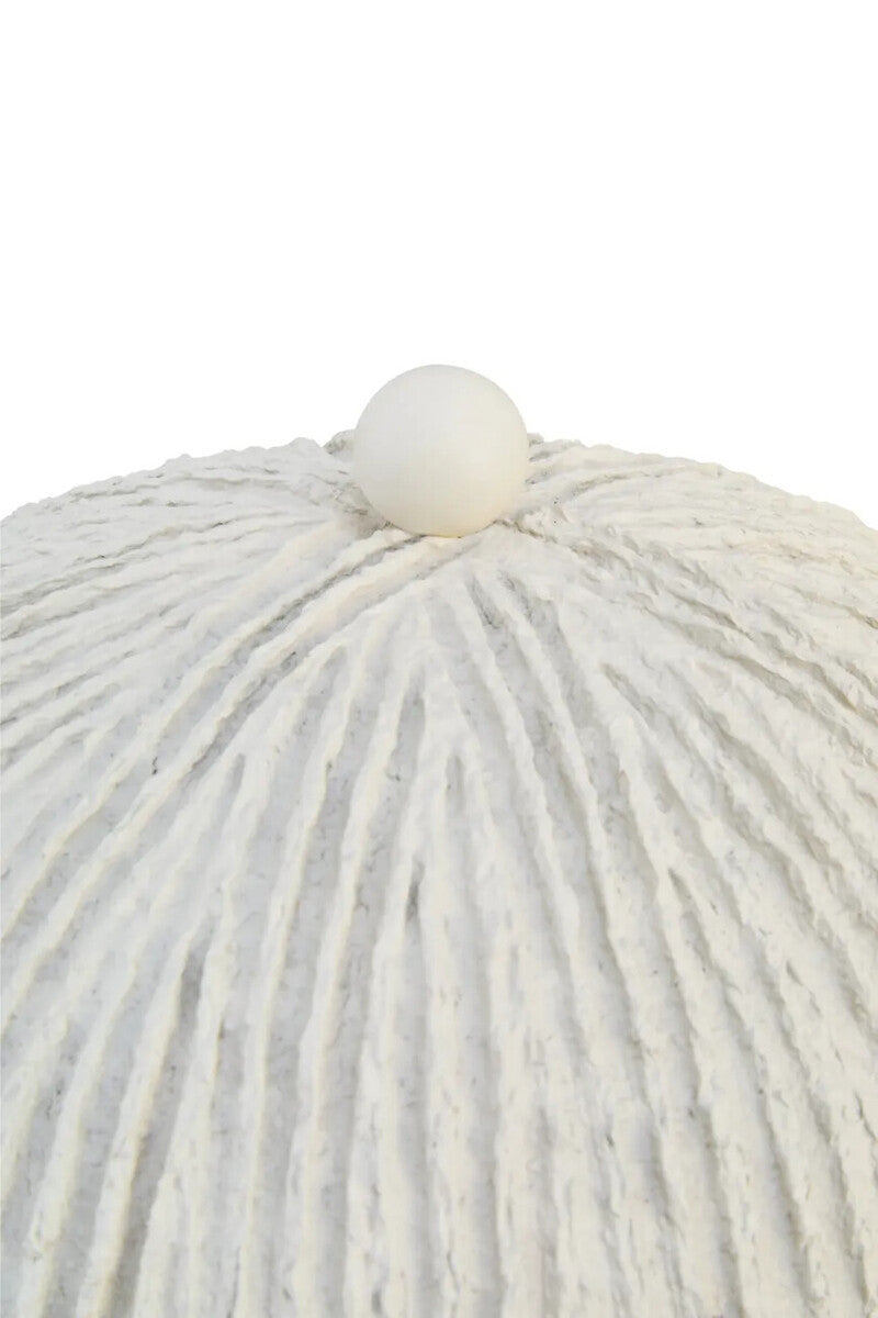 Close-up of a textured white lampshade on a white background